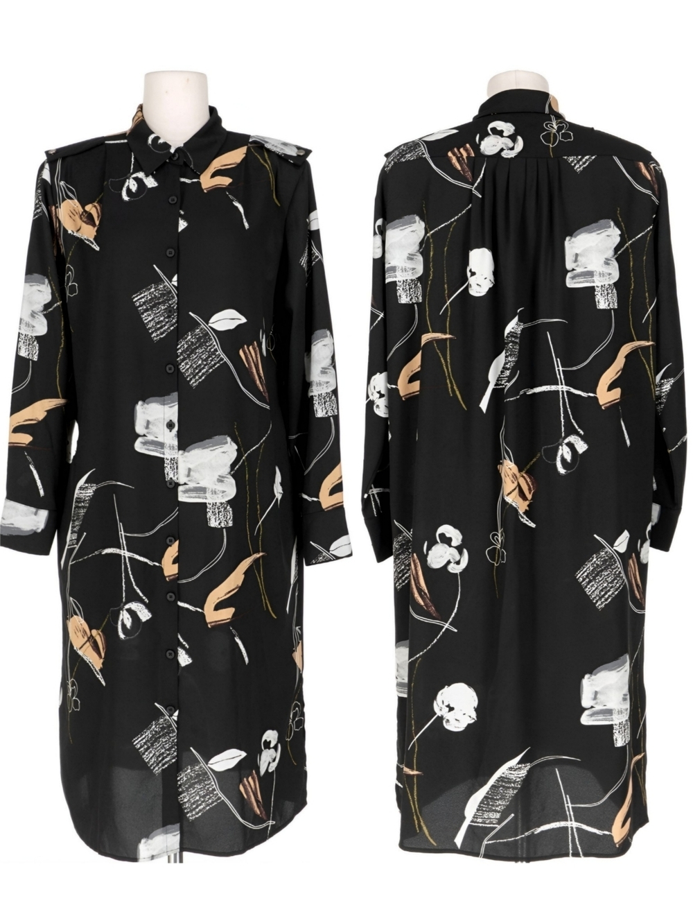 Bruuns Bazaar Black Button Up Patterned Midi Dress, M